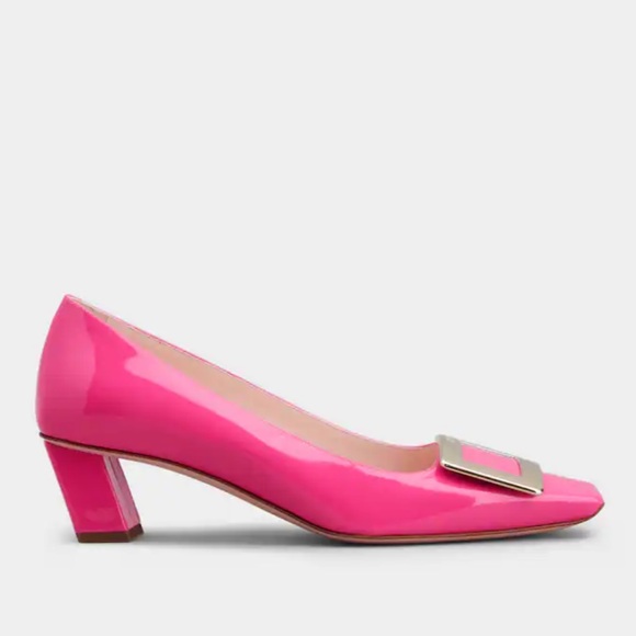 Roger Vivier Belle Metal Buckle Hot Pink Pumps in Patent Leather Kitten Heel - Picture 1 of 15
